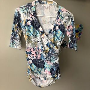 Cabi Wrap / Ruched Floral Top